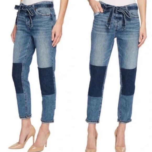 Lucky Brand Sienna Slim Boyfriend Dark Knee Patch Button Up Jeans - Picture 1 of 11